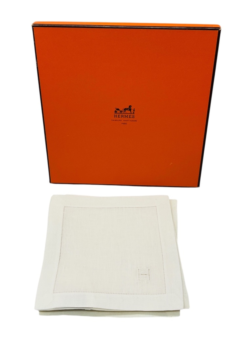 HERMES ECRU H CUT OUT PATTERNED LINEN SQUARE COCKTAIL NAPKINS WITH BOX (ASSORTME